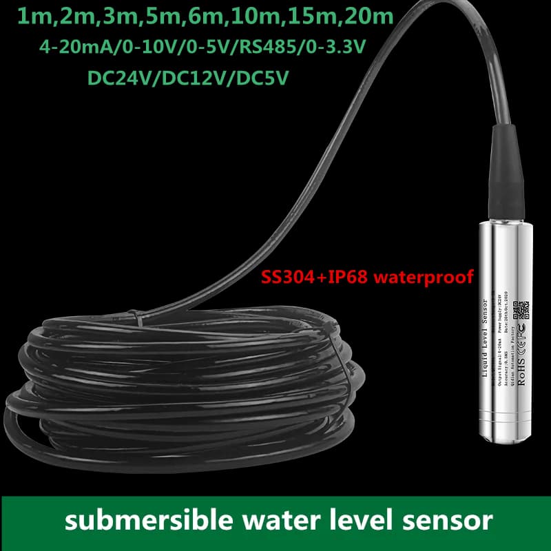 2M 5M 10M 15M 20M Liquid Level Transmitter RS485 Hydrostatic Liquid Level Transducer 4-20mA 0-10V Water Level Sensor