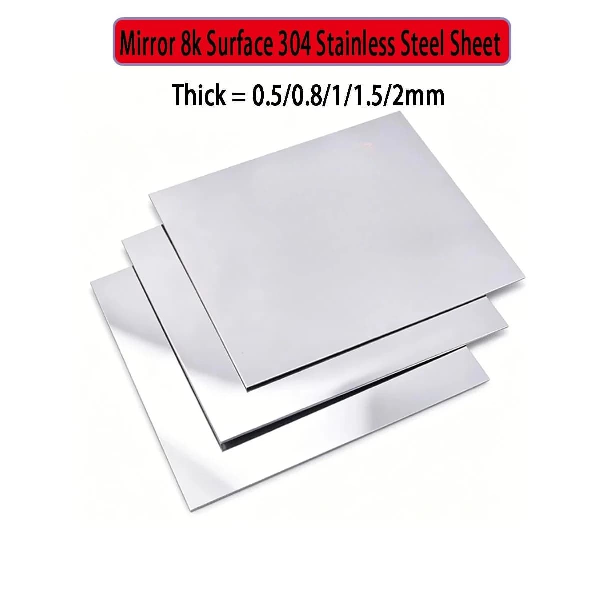 304 Stainless Steel Sheet 8K Mirror Polished Plate 0.5/0.8/1/1.5/2mm Thick High Gloss Finish Panel