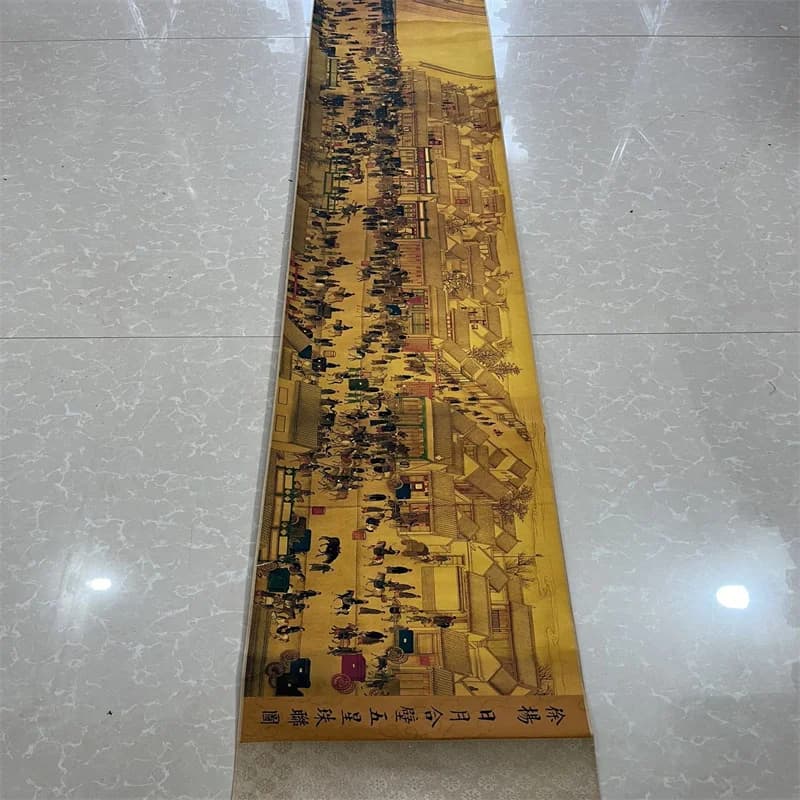China Ancient Picture Paper,Xu Yang's Five Star Joint Pearl Chart of Sun and Moon, Long Scroll Painting ﻿