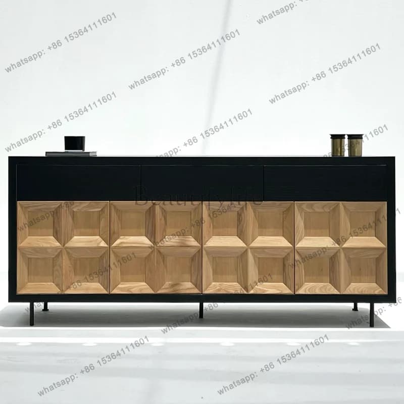 FG Nordic solid wood dining side cabinet medieval retro modern simple Italian oak storage cabinet