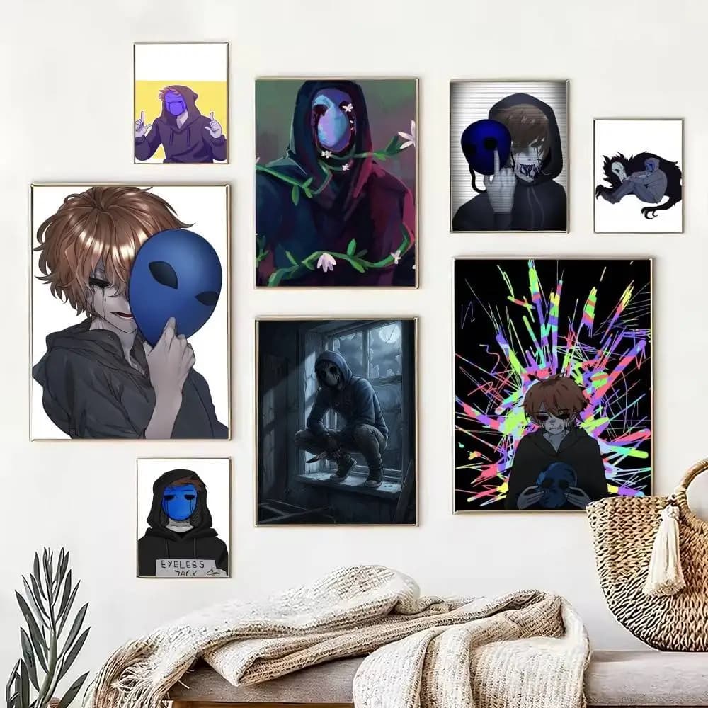 Creepypasta Eyeless Jack  Poster Waterproof Wall Art Sticker For Bar Living Room Vintage Decor High Quality Print Gift