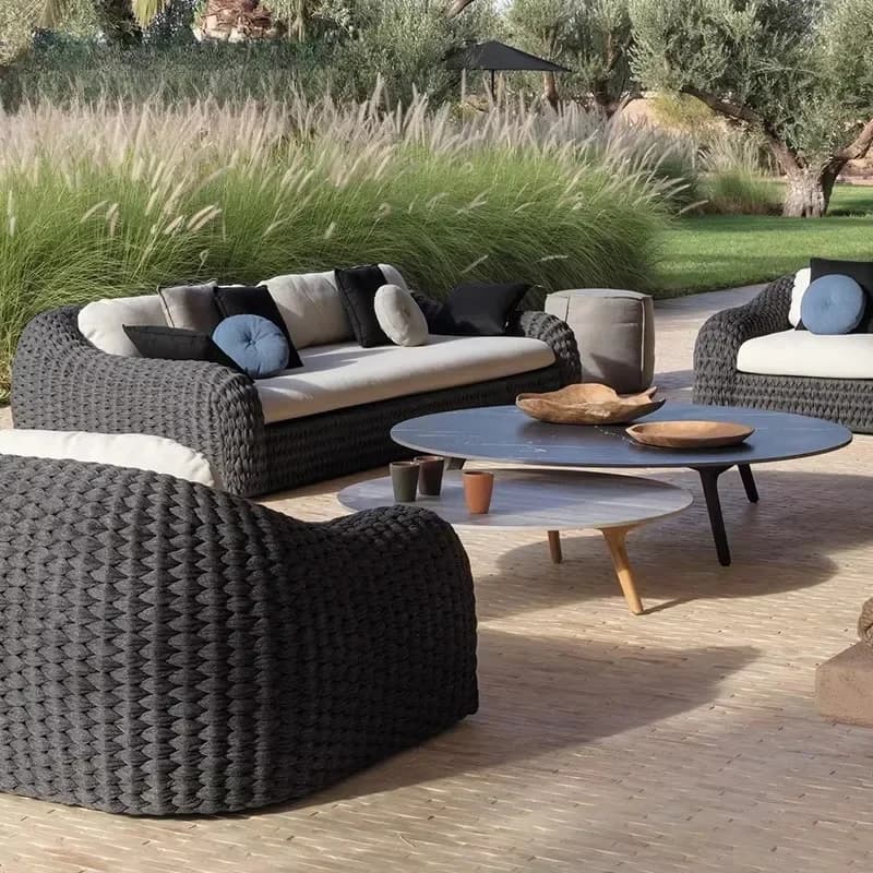 Modern outdoor furniture luxury hotel garden villa resort. Rattan sofa set