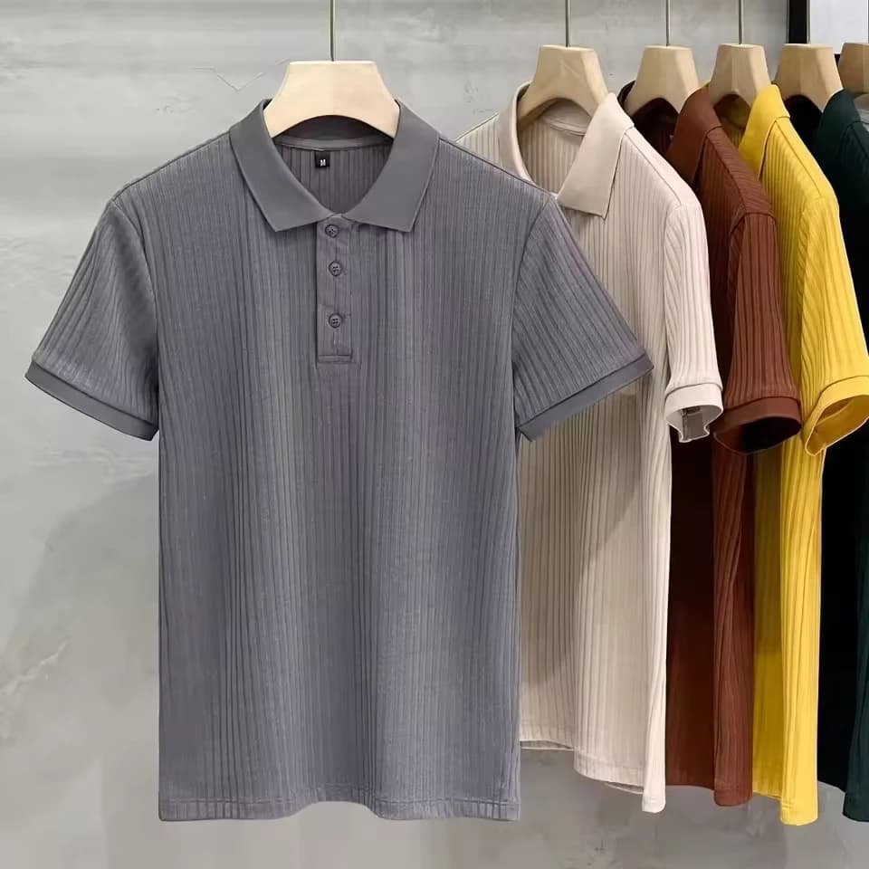 Summer Men's Solid Color Polo Shirts Casual Trendy Trn-down Collar Short Sleeve Business Slim T-shirts Male New Fashion Clothes