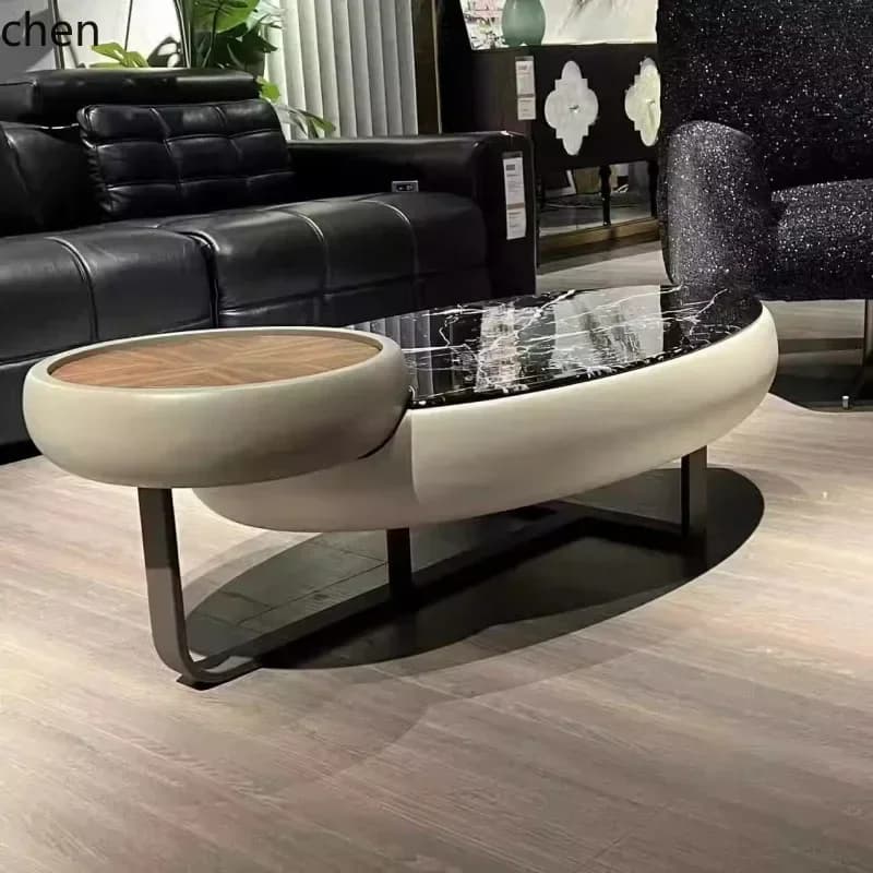 FZ Round Marble Coffee Table Set Oval Modern Living Room Light Luxury Fashion Minimalist Round Shape