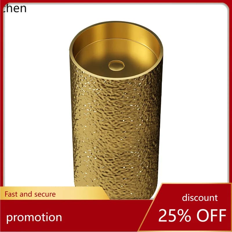 ZML Stainless Steel Pedestal Basin Water Ripple Style Wash Basin Villa Homestay Bathroom Cylinder Pedestal Type
