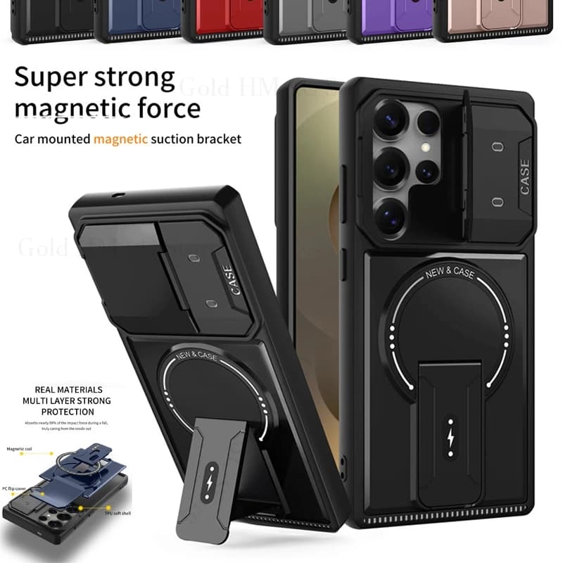 Armor Heavy Duty Protective Hybrid Case For Samsung S25 S24 S23 Ultra Magnetic Kickstand Flip Lens Cover For Galaxy A17 A07 A06