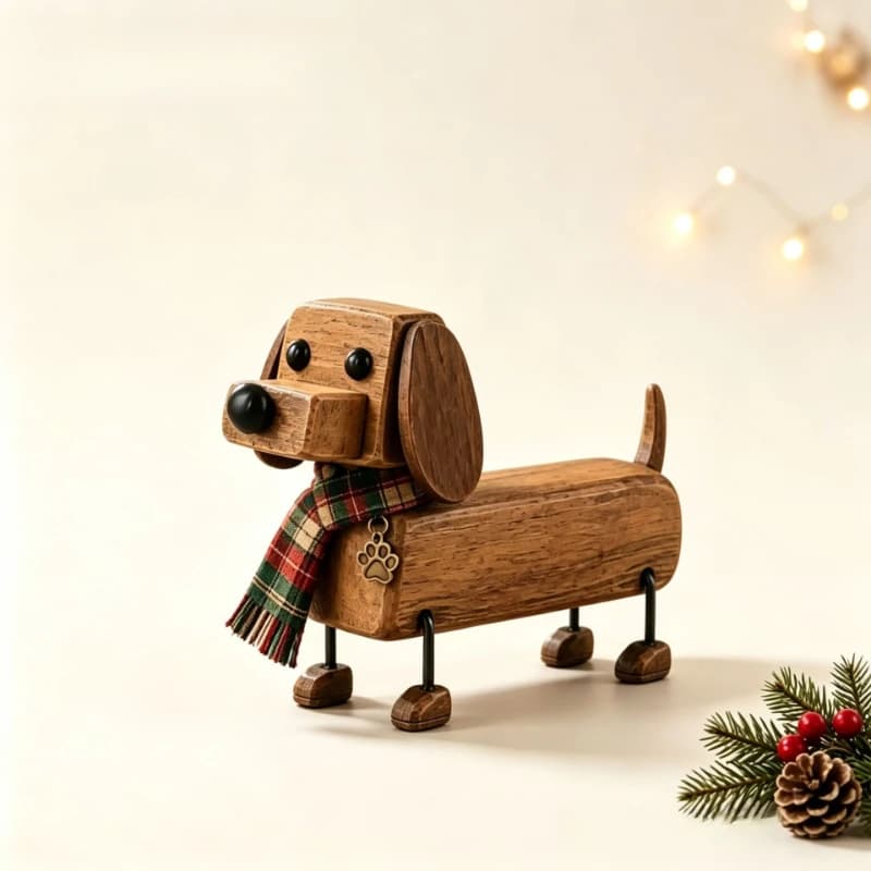 Resin Dachshund Figurine – Christmas Wooden Craft Figurine for Home Tabletop Decoration