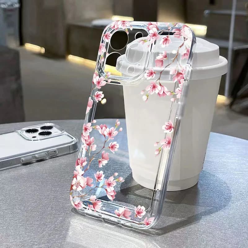Pink Flower Design Transparent Phone Case For iPhone 18 17 Pro Max 16 15 14 13 12 11 XS X XR 7 8 Plus Shockproof Soft TPU Cover