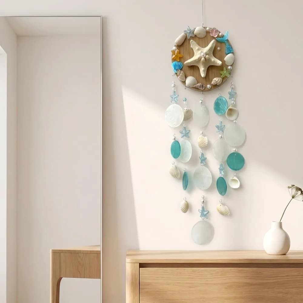 Star Ocean Wind Chimes Coastal Style Wall-mounted Garden Wind Chimes Decoration Hanging Ornaments Sea Shell Wind Chime Balcony