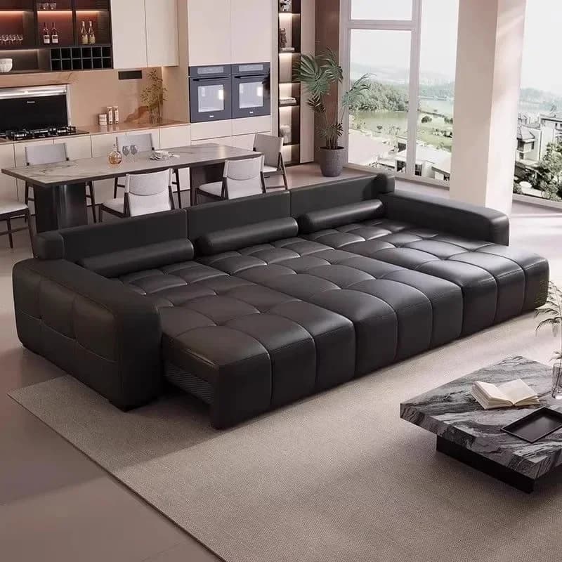 q-4 multifunctional zero wall small apartment lying flat electric leather sofa bed