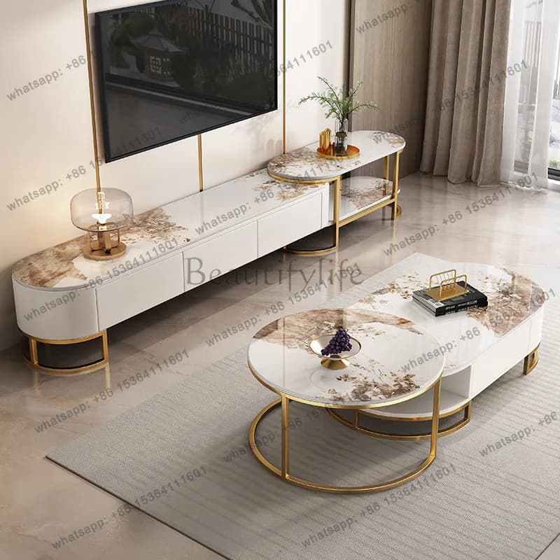 Customizable Minimalist light luxury bright rock slab coffee table Modern simple living room coffee table