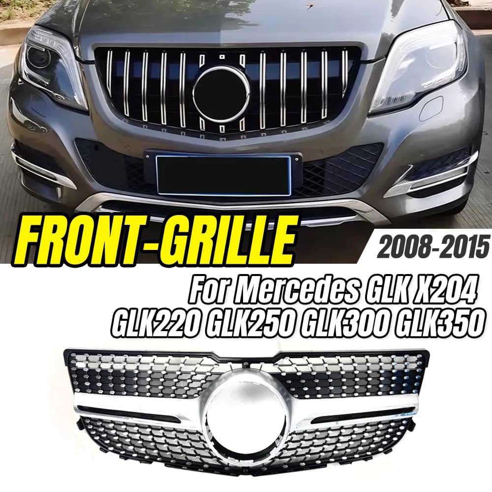 For Mercedes-Benz GLK X204 GLK220 GLK250 GLK300 GLK350 2008-2015 Chrome Silver GTR Style Front Racing Grille,Car Styling Upgrade