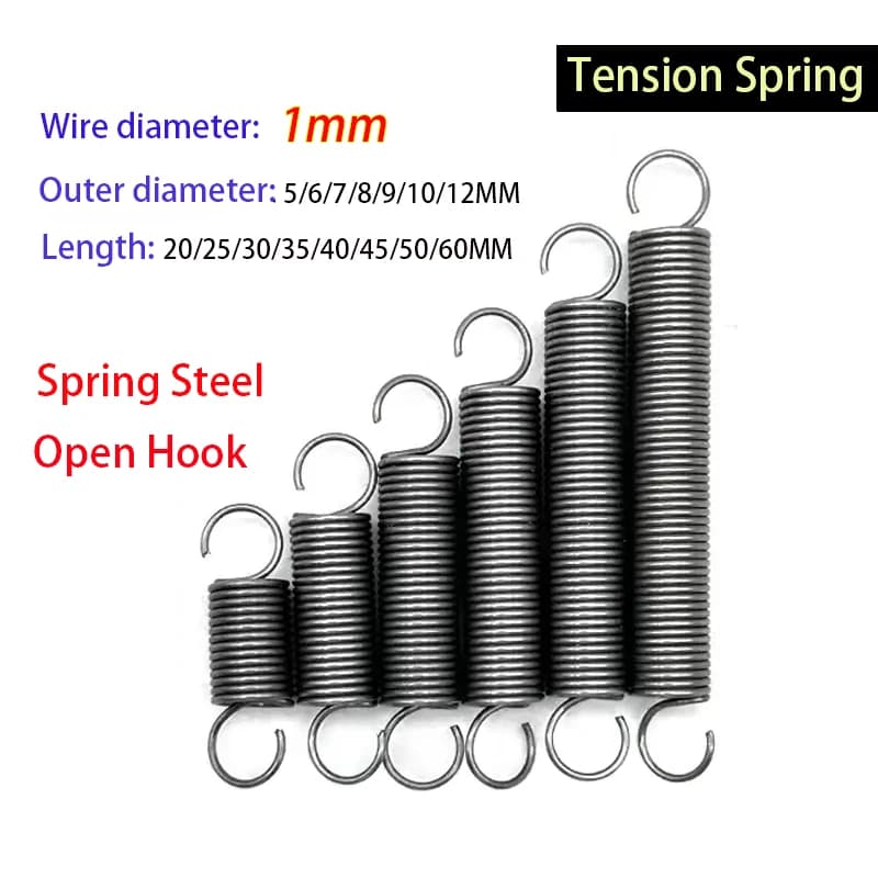 5~100Pcs Wire Dia 1MM Outer Diameter  5/6/7/8/9/10/12MM Length 20~60MM Spring Steel  Single Hook Spring Tension Spring