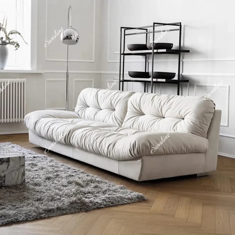 Frosted cloth small apartment family straight row fabric sofa