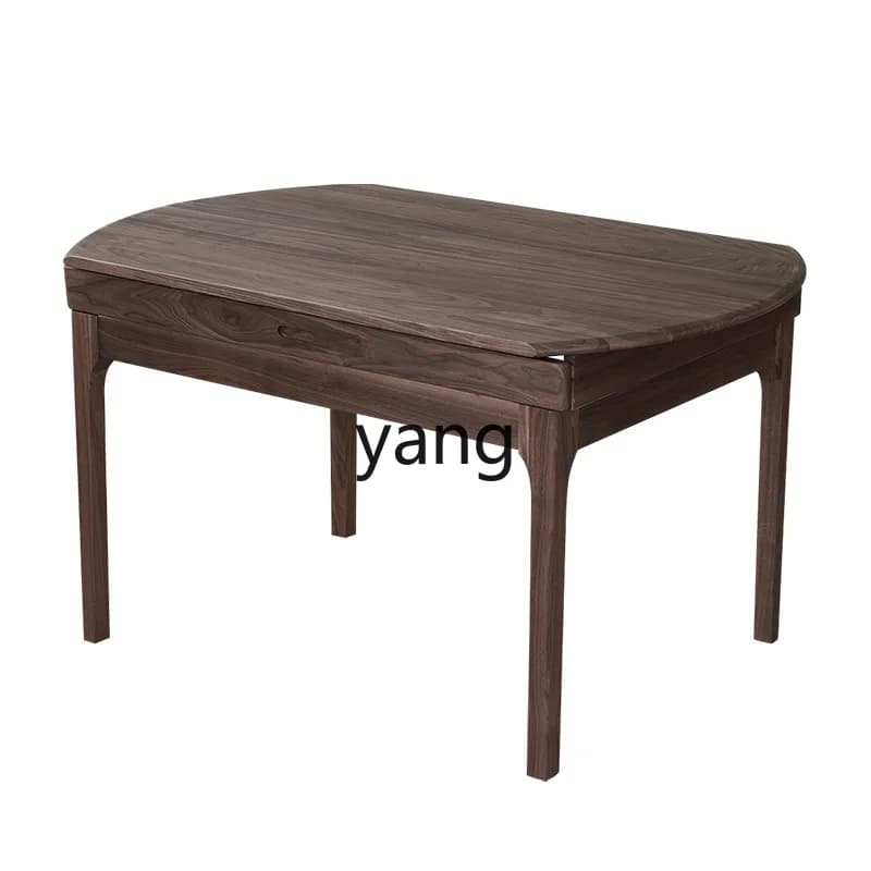 LMMModern Minimalist Retractable Folding round Table Black Walnut Home Dining Table