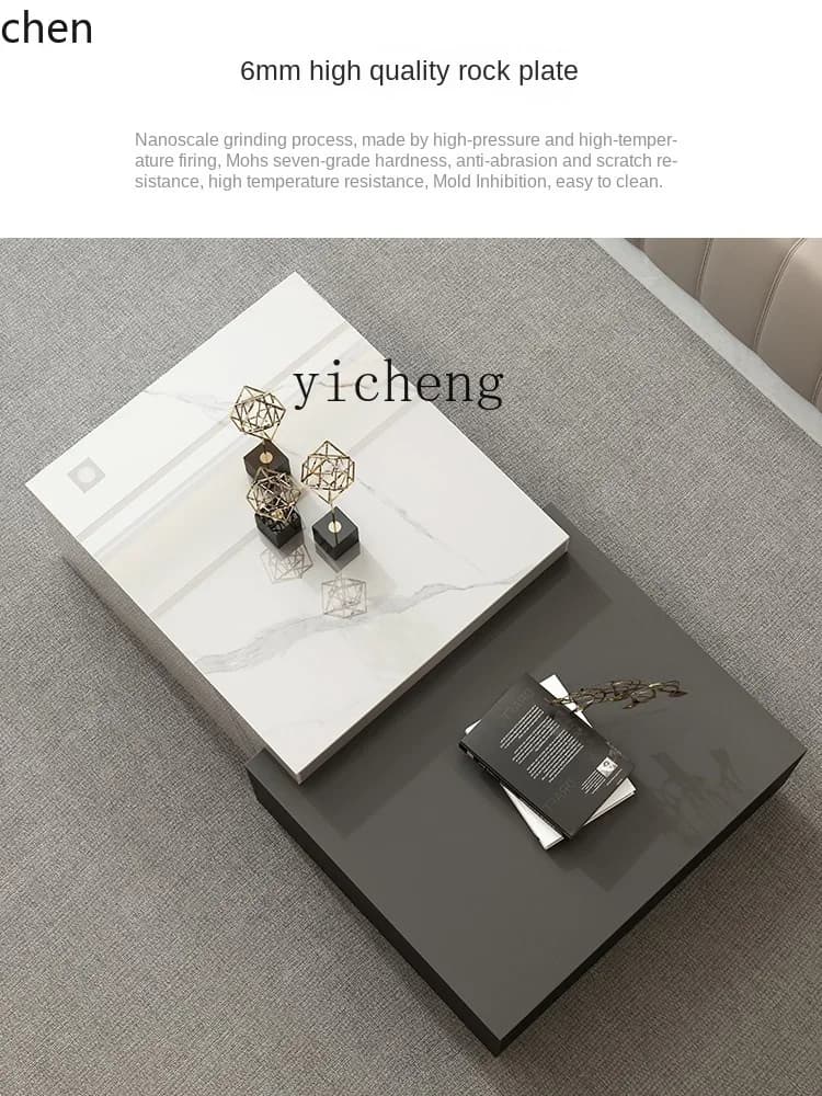 v1 Stone Plate Coffee Table Light Luxury Modern Simple Small Apartment Square Coffee Table Designed by a Maestro