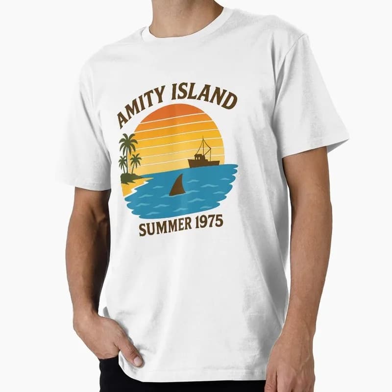 Jaws Horror Movie Halloween Gift T Shirt Vintage Amity Island Great White Shark Graphic Tops Unisex Short Sleeve Streetwear Tees