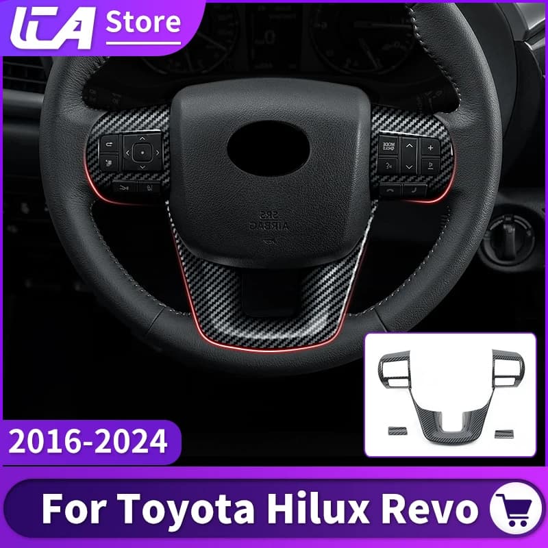 For Toyota Hilux 2024-2016 Revo Steering Wheel Decorative Frame Trim Carbon Fiber Pattern ABS Interior protection Accessories