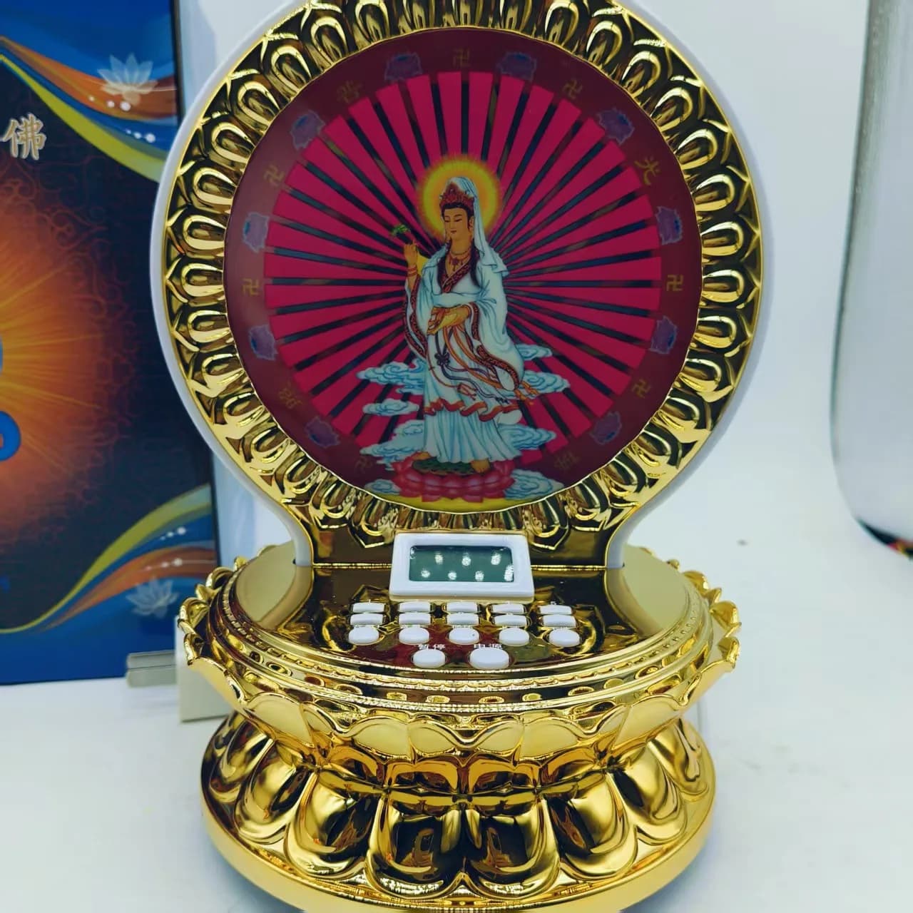 Red Background Flashing Rotating Music Box Buddha Chanting Machine | 159 Chants  Plug-in Home Decor Craft Ornament