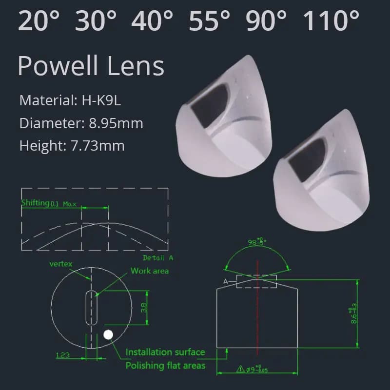 D8.95mm Optical Powell Prism Powell Lens for Laser Linear Generator Cylindrical Lenses