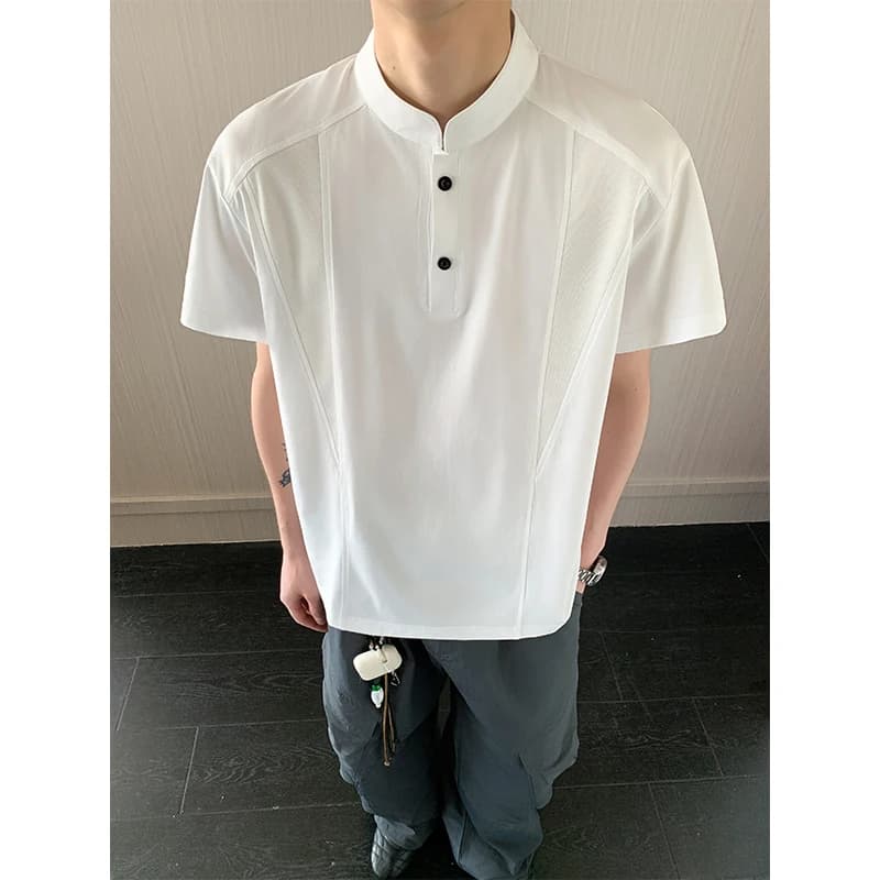 Summer Short Sleeved T-shirt Men Fashion White Casual T-shirt Men Streetwear Korean Loose Stand Collar T Shirt Mens Top S-3XL