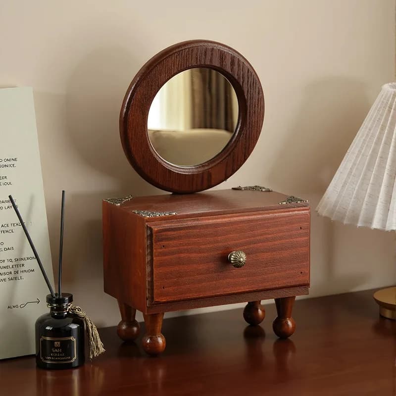 French Retro Decorative Mirrors Wooden Makeup Mirror Desktop Multi-function with Storage Desktop Decoration Espejo Decorativo