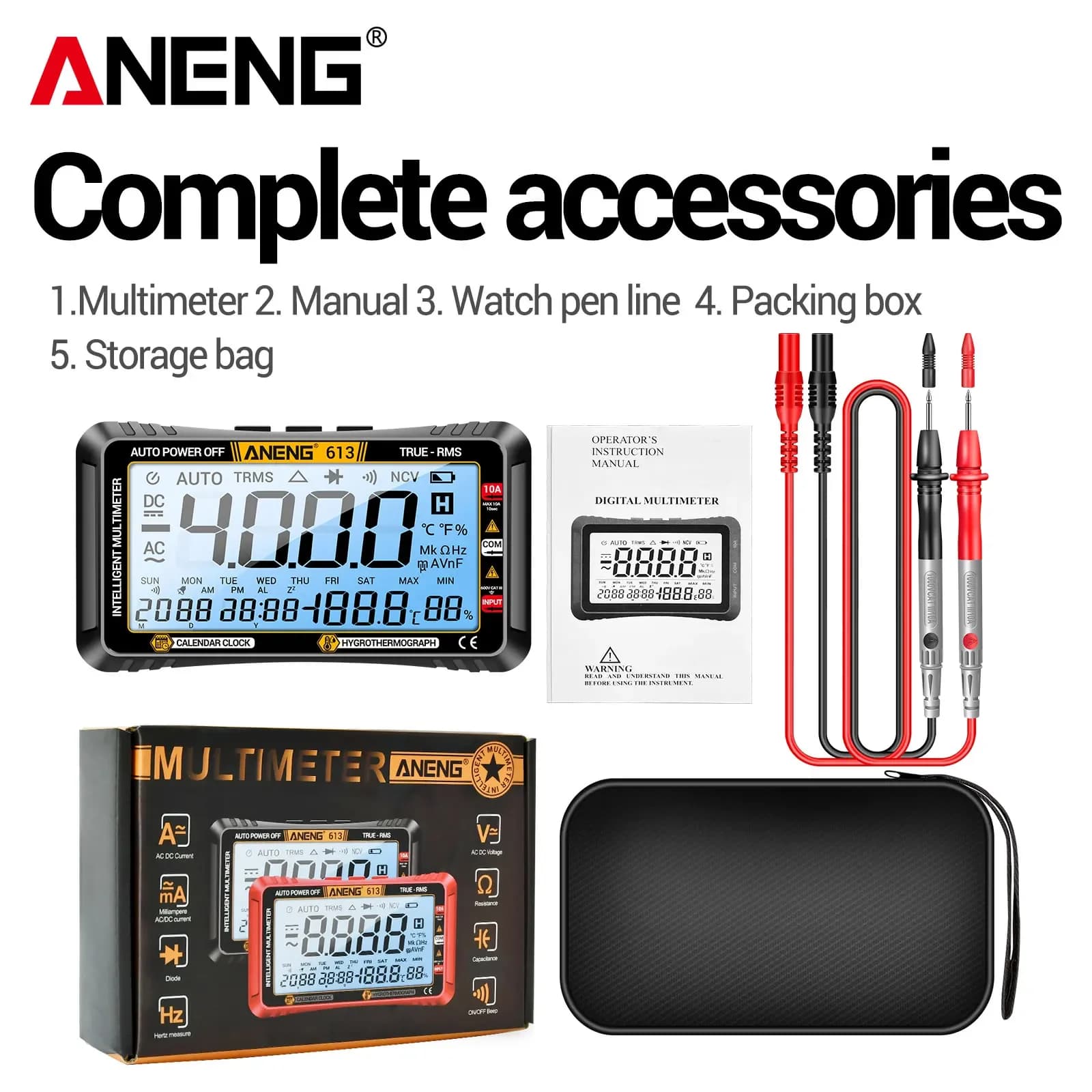 High precision multimeter ANENG 613 4000 counts AC/DC voltage current capacitance frequency temperature and humidity detection