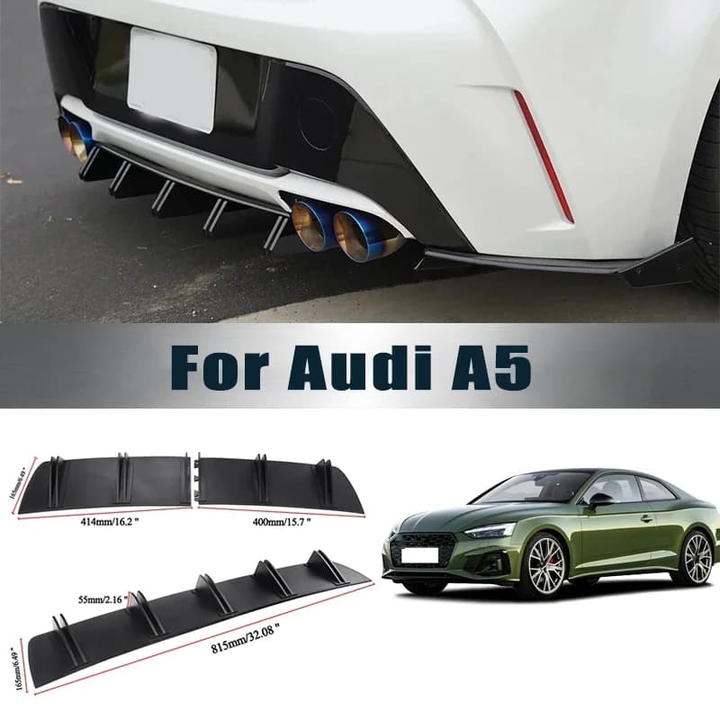 For Audi A5 Rear Diffuser Shark Fin Double Wing ABS Curved Aero Spoiler Anti-Collision Chassis Protector Car Styling