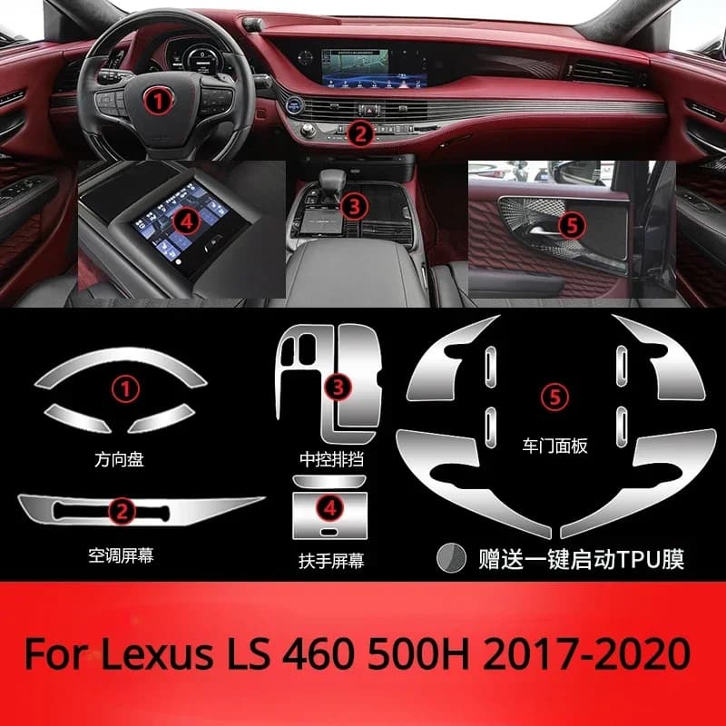 For Lexus LS 460 500H 2017-2020 Protective Film Accessories Interior Transparent TPU Gear Panel Navigation Center Console PPF