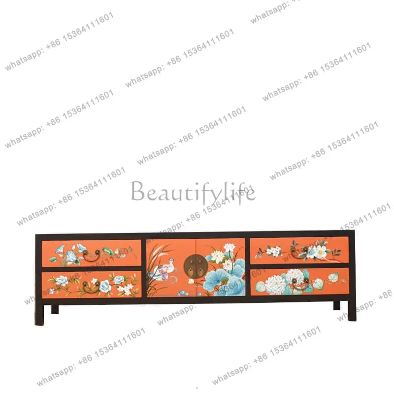 New Chinese-style entrance cabinet modern imitation classical solid wood living room file cabinet painted decoration