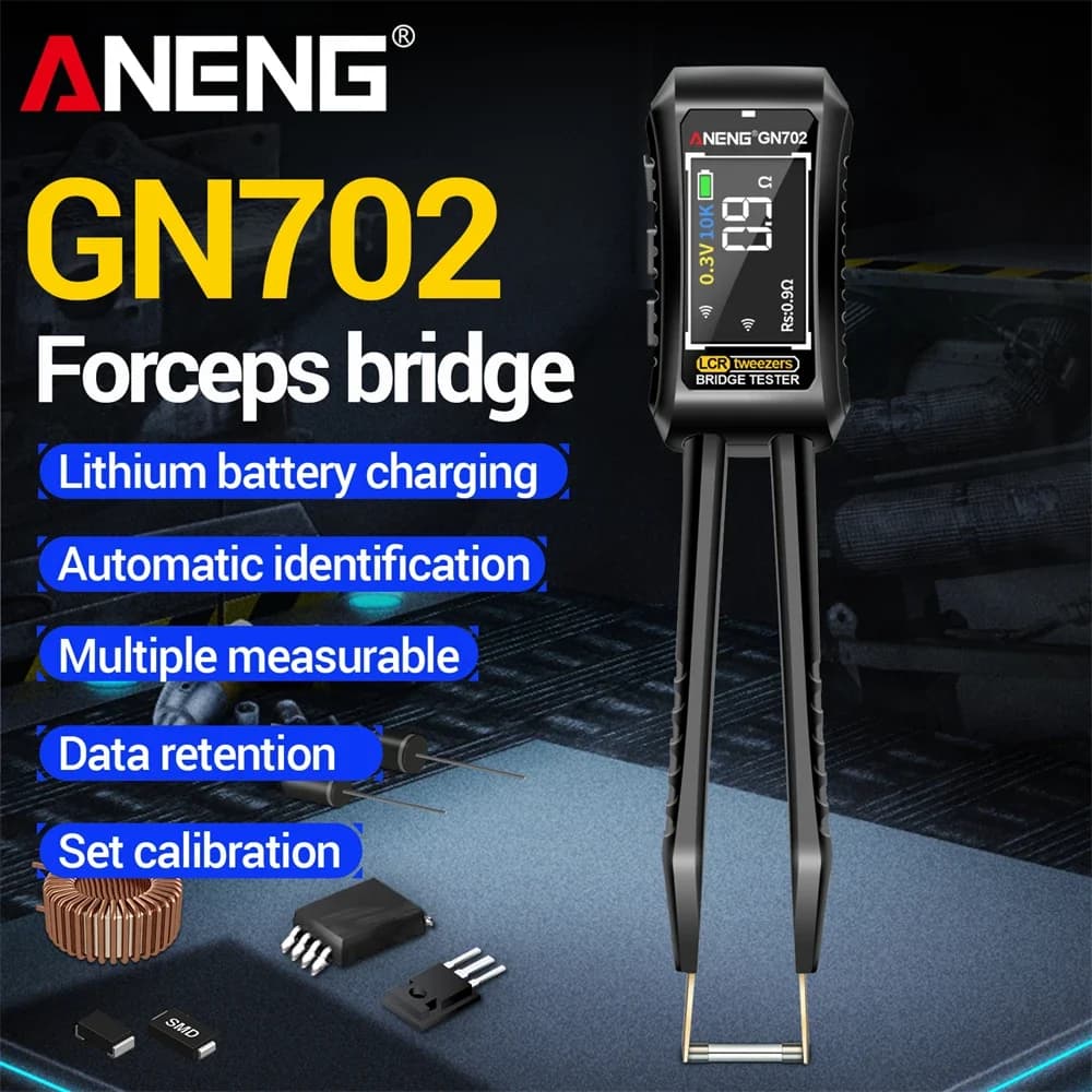 Smart LCR Bridge Tweezer Forceps Detection Tool ANENG GN702 Rechargeable  High Precision Inductance Capacitors Resistance Tester