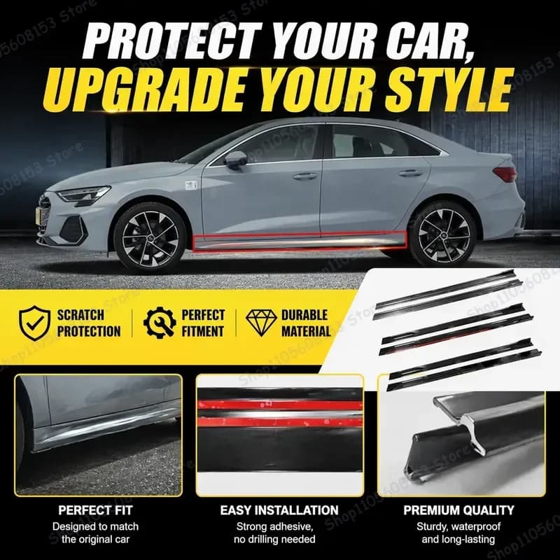 For Audi A3 A4 A5 A6 A7 A8 Q3 Q5 Q7 RS5 RS6 RS7 S3 8PCS Side Skirt Extension Kit Rocker Panel Lip Bumper Trim Upgrade