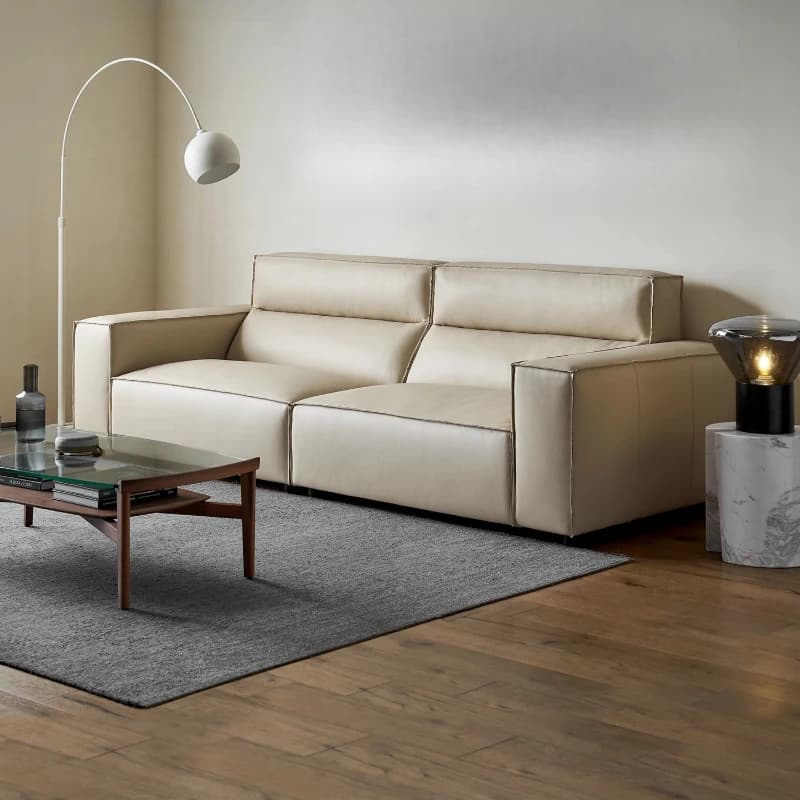 Cloud wrapping full leather sofa | Italian minimalist first layer cowhide | high backrest three people