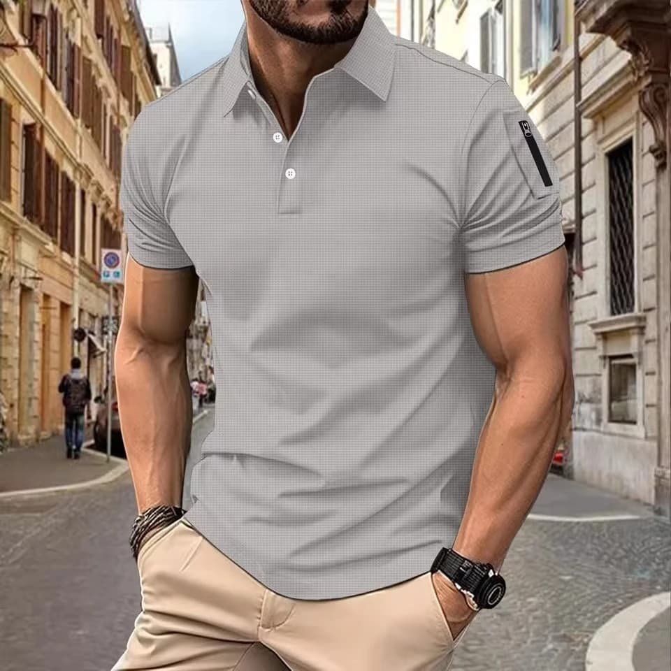 Summer new style fashion casual T-shirt ，Men's lapel top trend Comfortable solid color men's POLO shirt button arm zip pullover