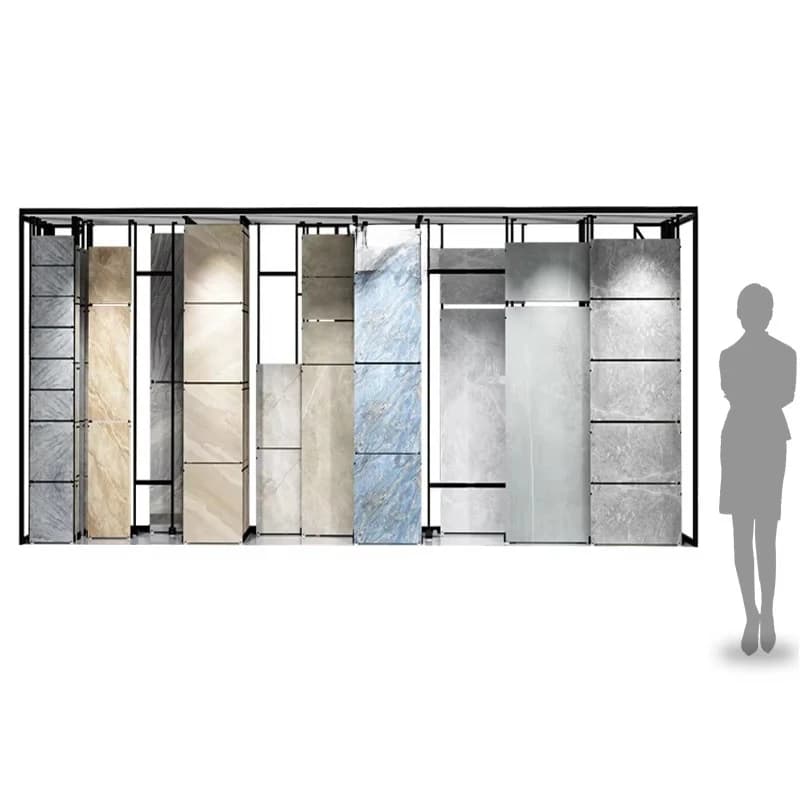 &c Customized Panel Size Adjustable Floor Standing Ceramic Tile Marble Quartz Granite Display Rack Stand Showroom System Boya