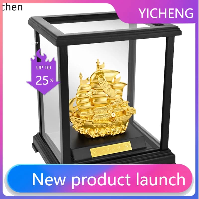LYY  Smooth Sailing Gold Foil Sailboat Ornament Opening Housewarming Gift Wine Cabinet Entrance Home Wealth-Attracting