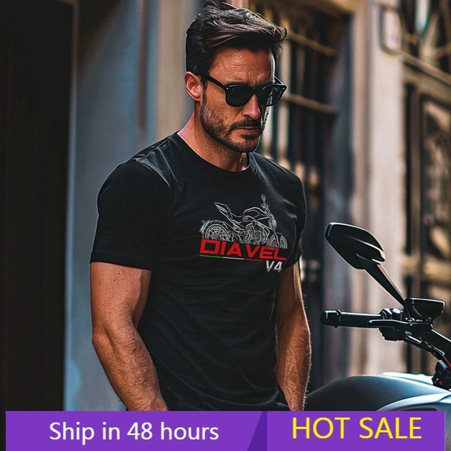 Motorcycle T-shirts Du/.ca.tis Diavel V4 2023-2024 Motorcycle Tee Graphic Summer Short Sleeves Oversized Breathable 100% Cotton