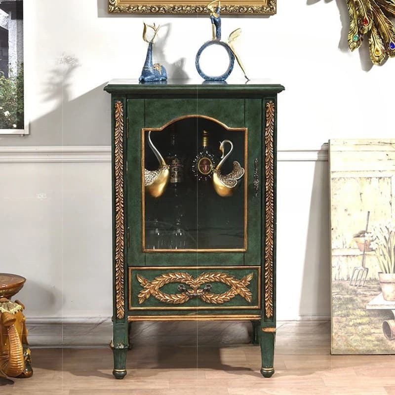 American country furniture, European solid wood wine cabinet, living room side cabinet malachite green retro old storage cabinet