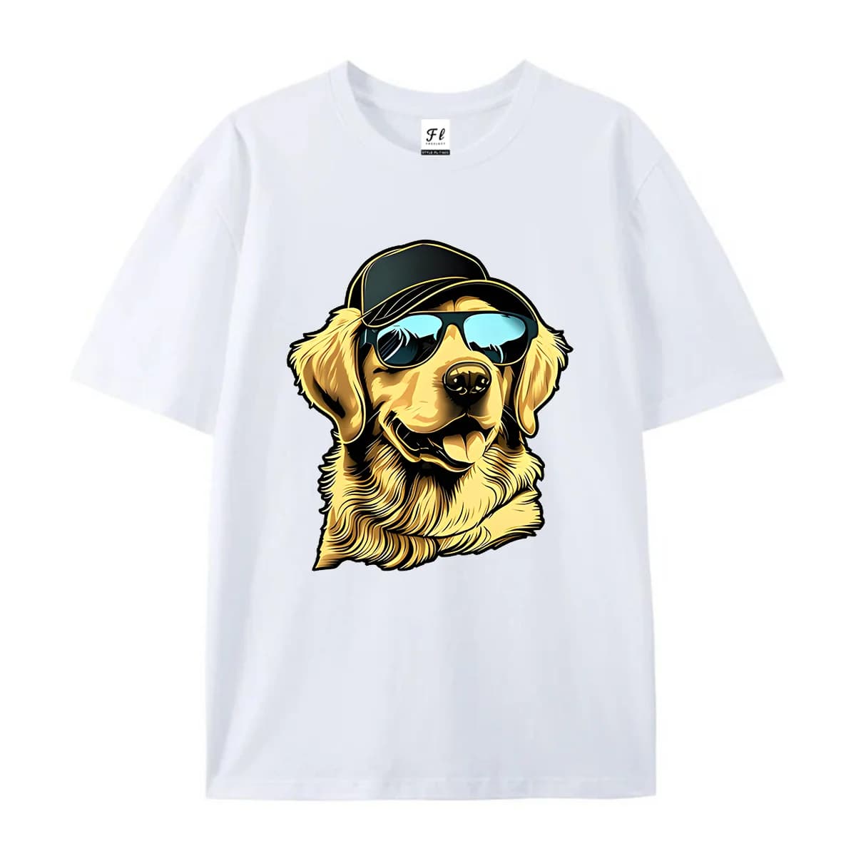 Unisex Short Sleeve T Shirt Cool Golden Retriever With Cap And Sunglasses Print Casual Cotton Tees For Men Women Animal Pet