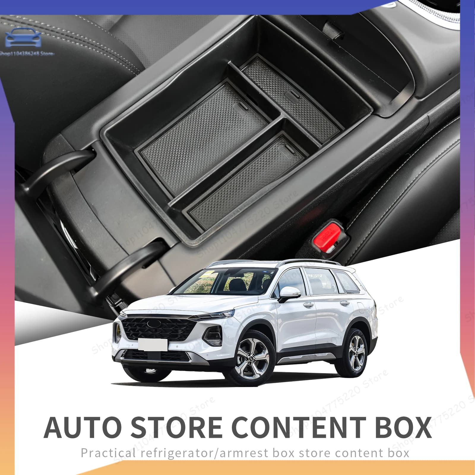 Car Central Armrest Storage Box for Hyundai Santa Fe 2021-2023 Center Console Organizer Tray Accessories Tidying