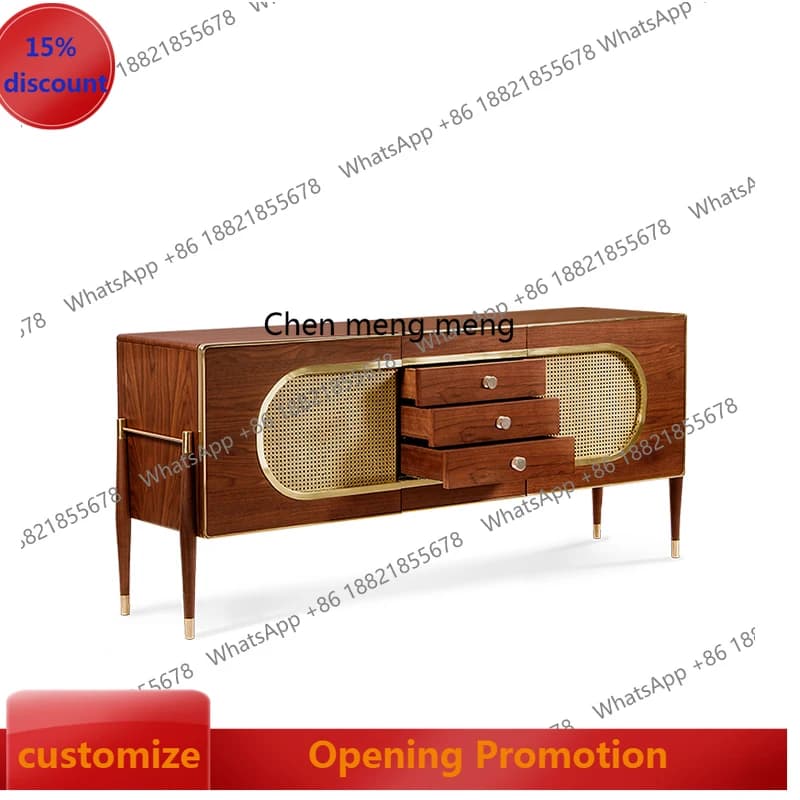 Italian light luxury dining side cabinet Nordic solid wood stainless steel rattan locker Villa hotel homestay entrance cabinet