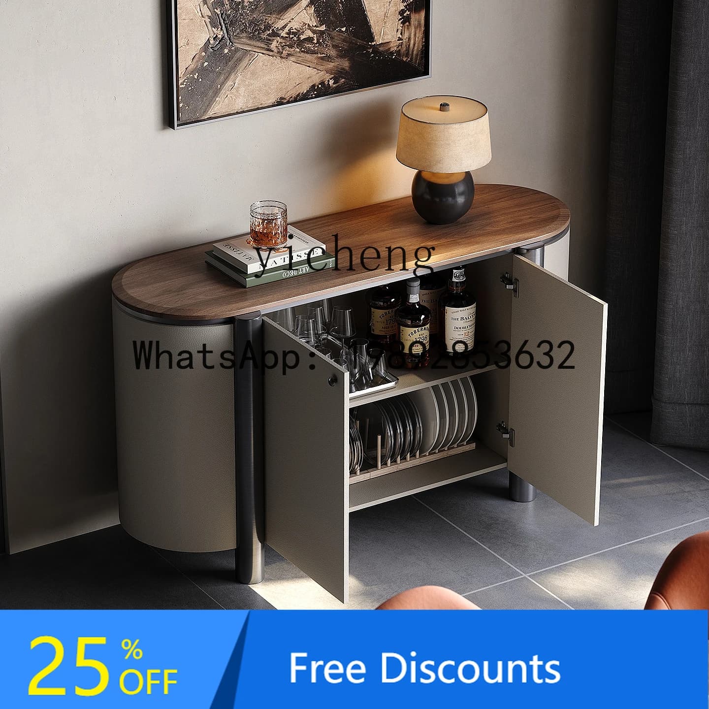 Italian Style Light Luxury Sideboard Cabinet Living Room Wall-Mounted Storage Large Flat Household Storage Cabinet