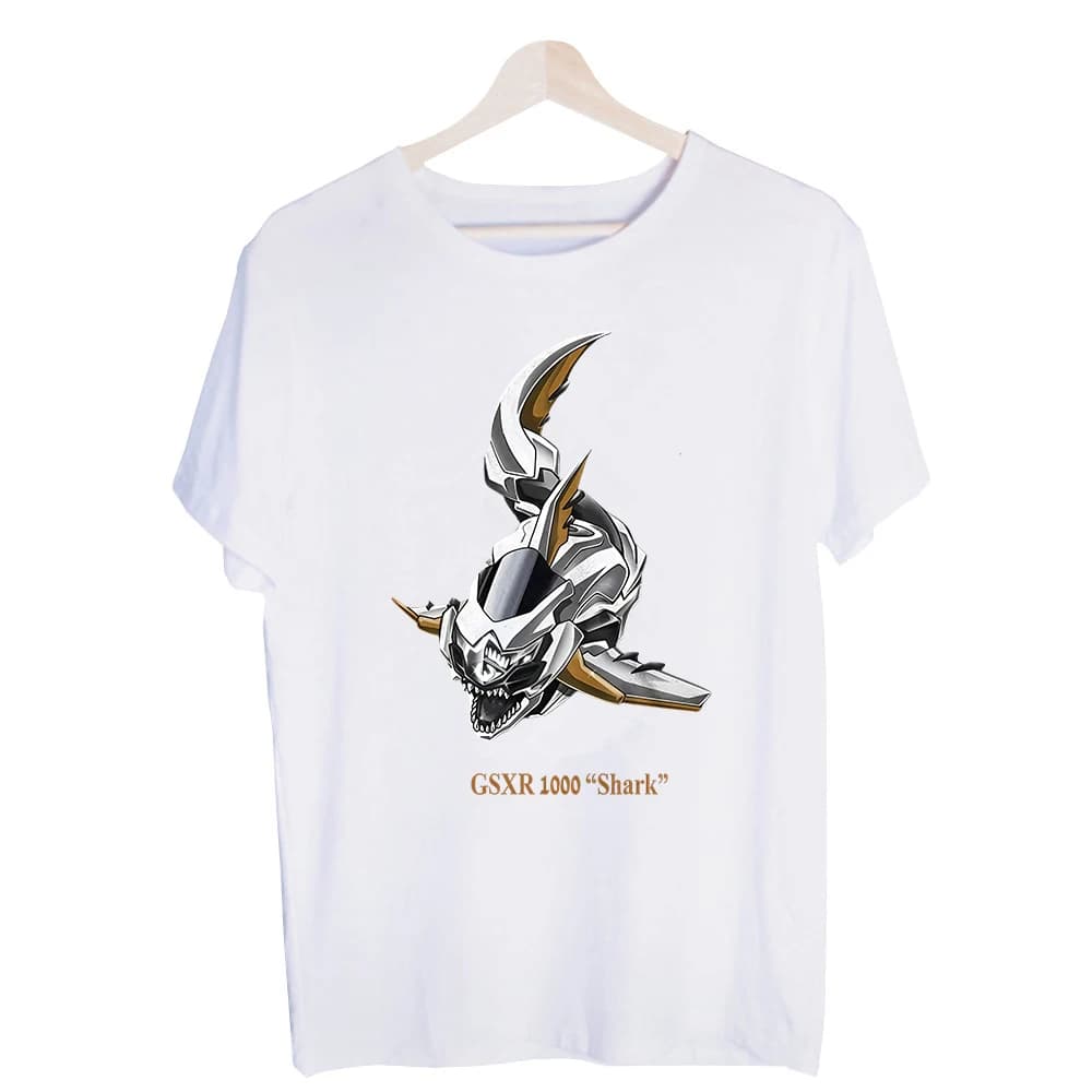 Men's Shark-Inspired Robot Graphic Tee, Short Sleeve Crew Neck T-Shirt for Casual Streetwear and Everyday Outfits