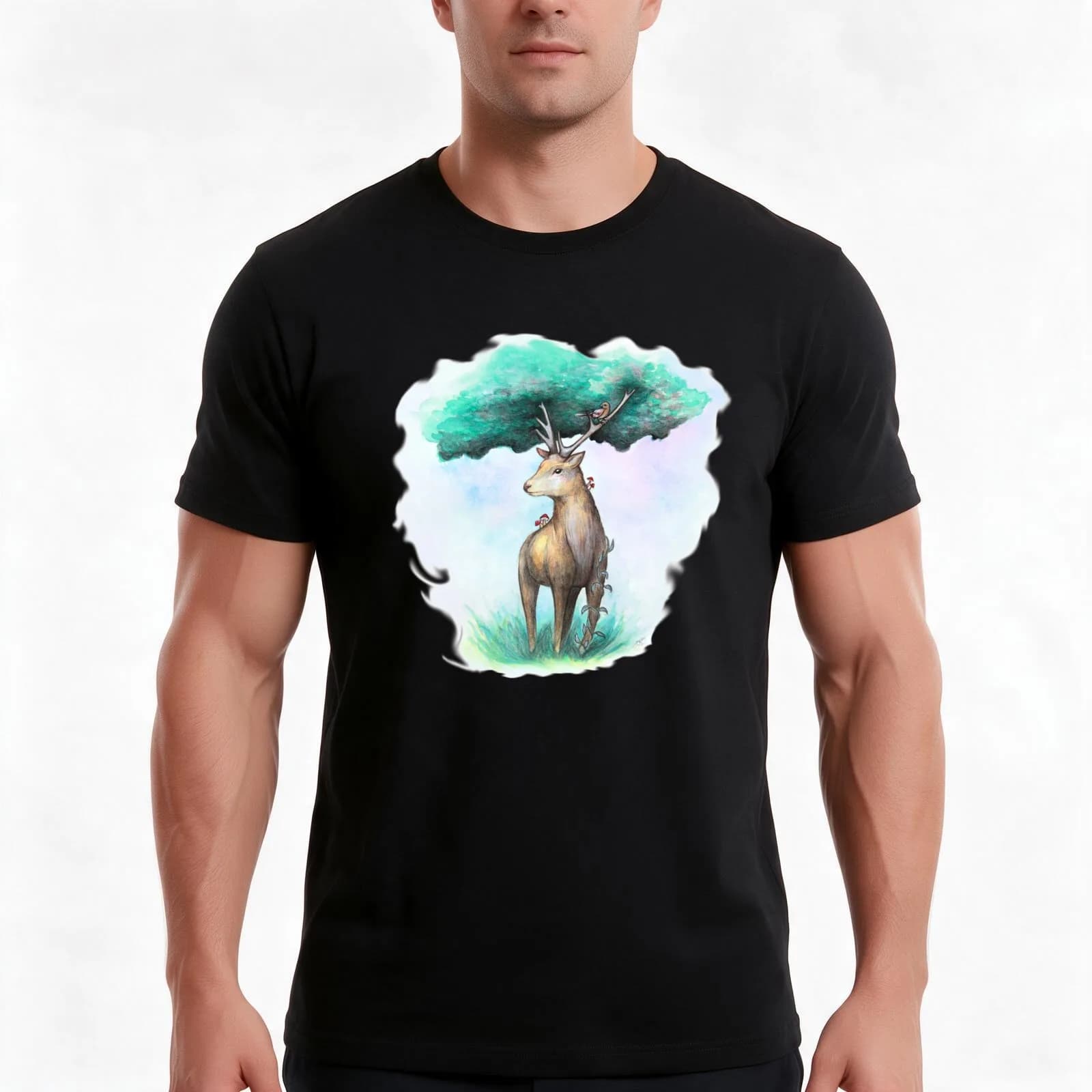 Whimsy Stag T-Shirt, Summer Casual Cotton Tee, Oversized Streetwear Tops, Vintage Graphic Print, Loose Fit Short Sleeve