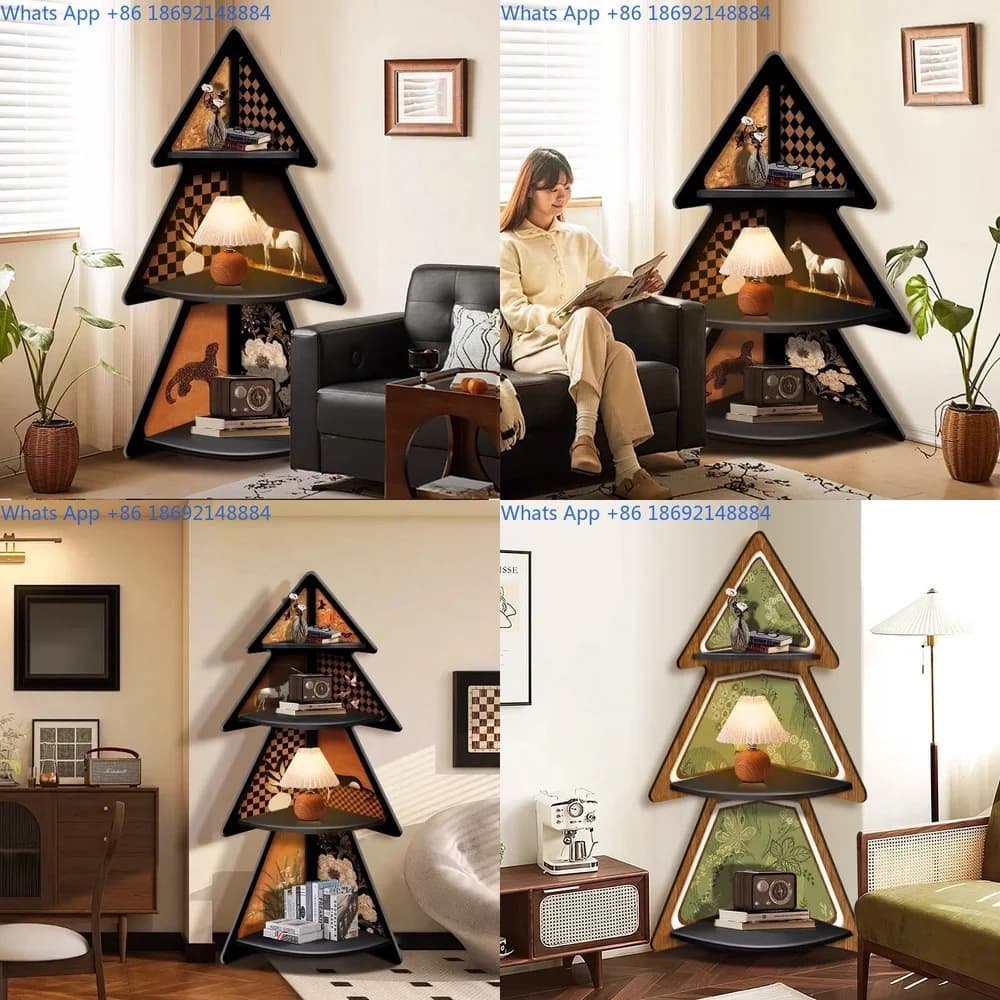 Corner Storage Cabinet for Living Room Bedroom Triangle Display Shelf Vintage Style Floor Decor Shelves for Wall Corner