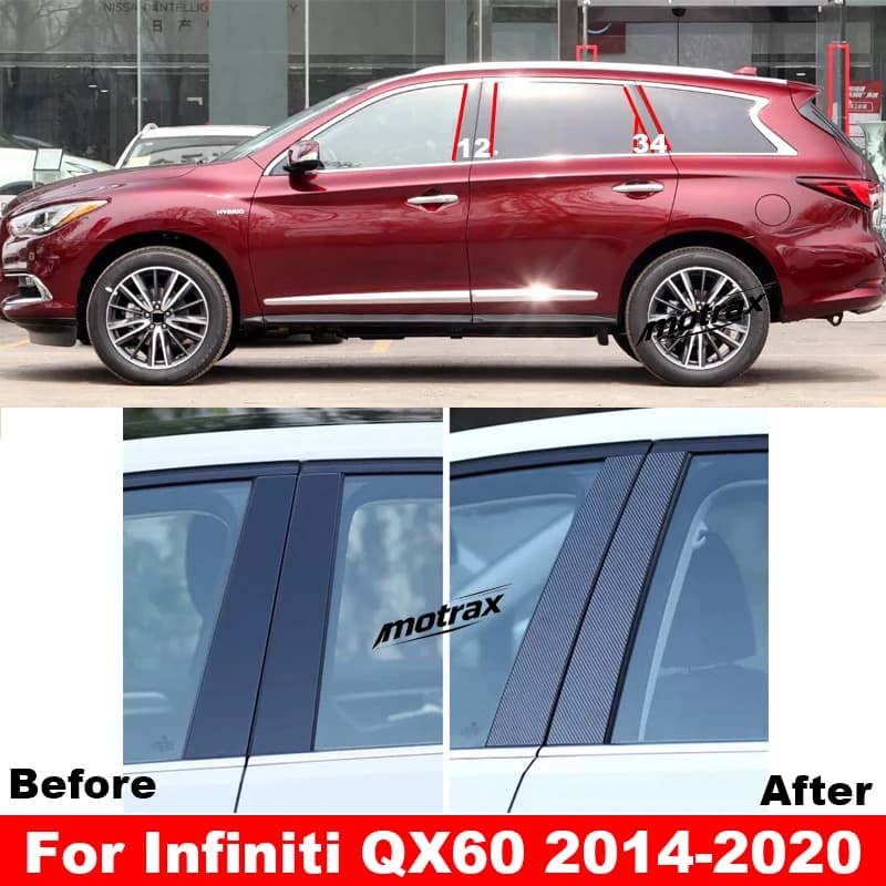 Mirror Finish PC Car B C Pillar Window Trim Cover Exterior Middle Pillar Stickers for Infiniti QX60 2014-2020 Accessories