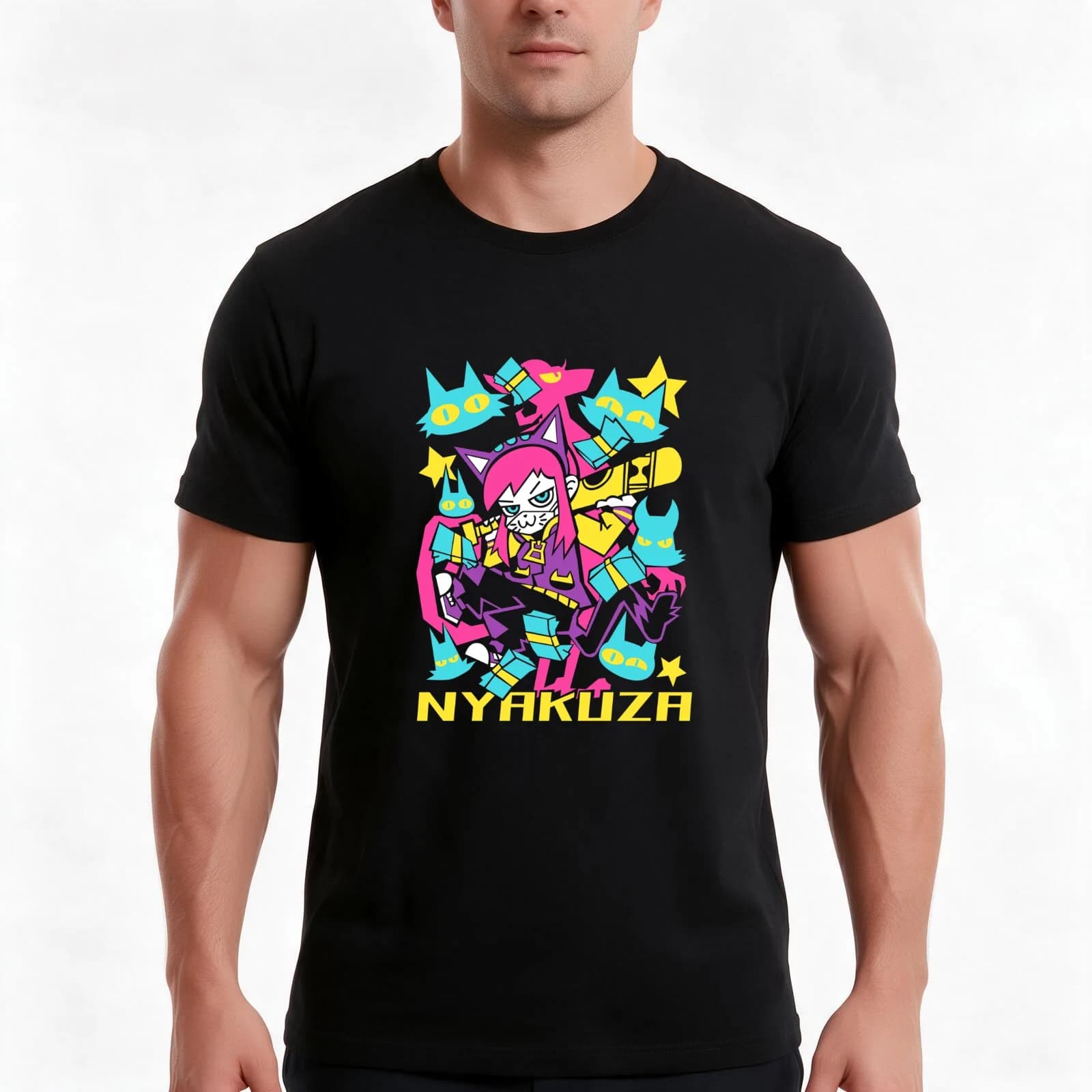 A Hat in Time Nyakuza Metro T-Shirt, Summer Casual Cotton Tee, Oversized Streetwear Tops, Vintage Graphic Print, 100% Cotton