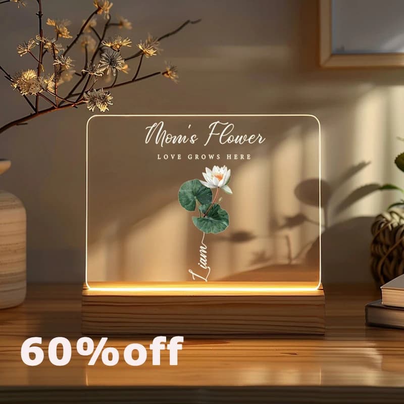 Personalized Christmas LED Night Light Custom Birth Month Flower Gift for Enjoy Flowr Room Decor Bedside Lamp Mood Light