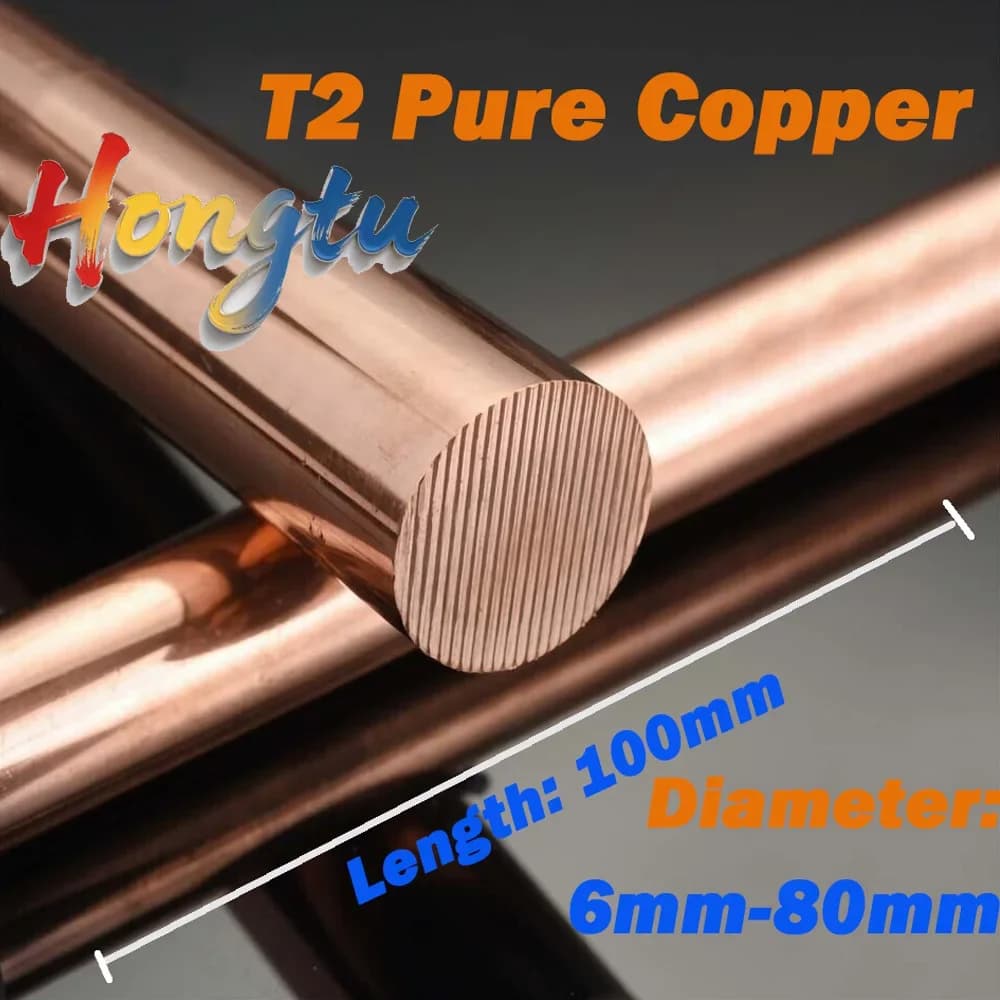 1~5Pcs T2 Pure Copper Round Rod/Electrode Copper Rod Length 100mm Diameter 6/7/10/12/15/16/18/20/22/25/28/30/32~80mm Round Bar