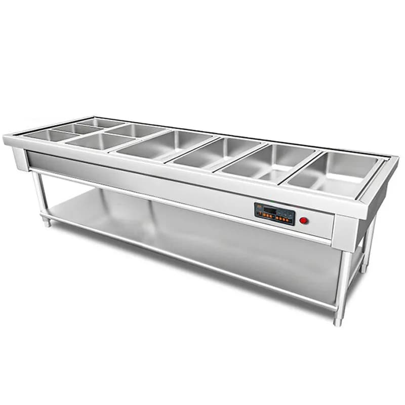 Dining car 6 grids with meals Commercial insulation dining table Electric heating dining car table 6 grids 304 stainless steel
